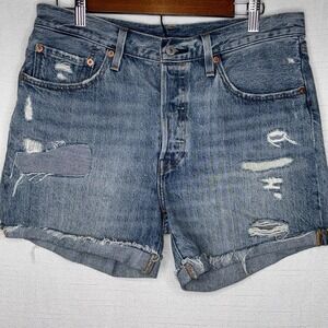 Levis 501 Shorts Womens 30 Blue Comfort Distressed Button Fly Cut‎ Offs Western
